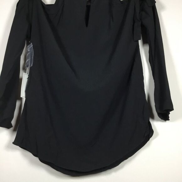 NWT 1State cold shoulder black top with ties long sleeve button back chic sizeXS - Picture 6 of 9